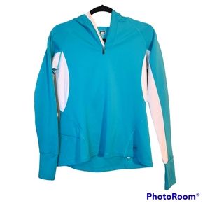 REI Blue & White 1/4 Zip Hooded Pullover Long Sleeve Track Jacket Size XS